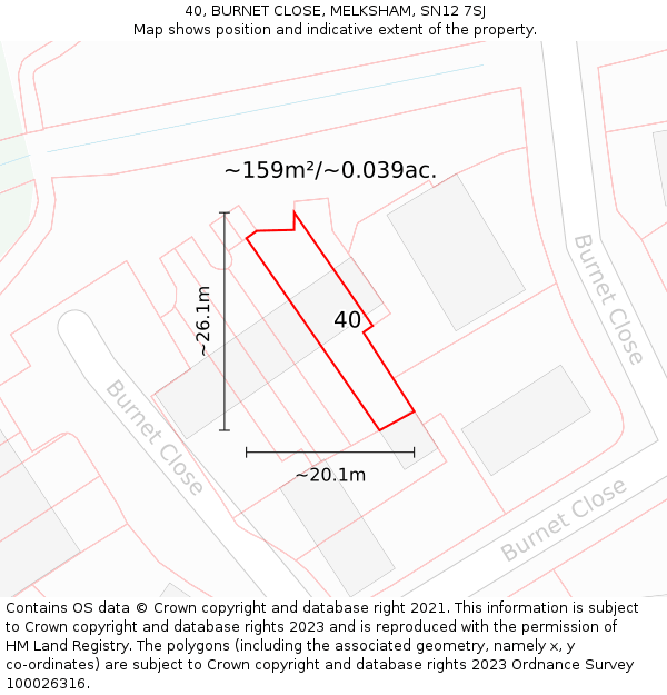 40, BURNET CLOSE, MELKSHAM, SN12 7SJ: Plot and title map