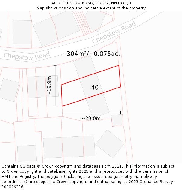 40, CHEPSTOW ROAD, CORBY, NN18 8QR: Plot and title map