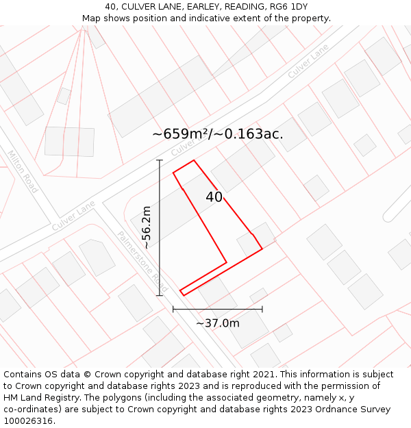 40, CULVER LANE, EARLEY, READING, RG6 1DY: Plot and title map
