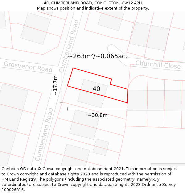 40, CUMBERLAND ROAD, CONGLETON, CW12 4PH: Plot and title map