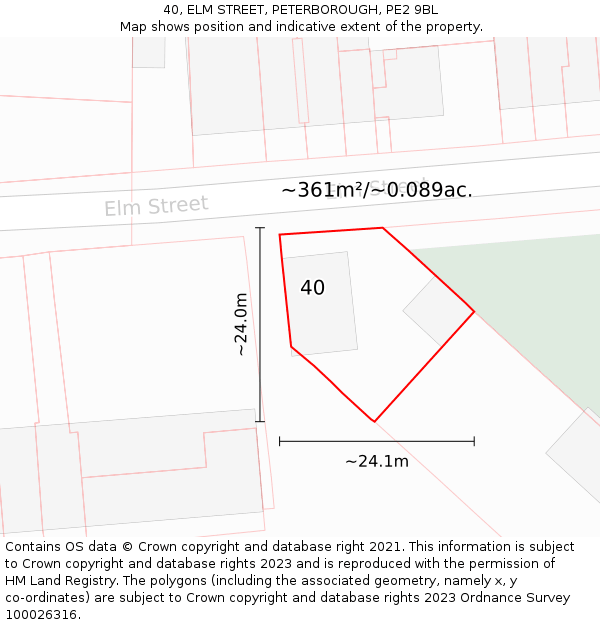 40, ELM STREET, PETERBOROUGH, PE2 9BL: Plot and title map