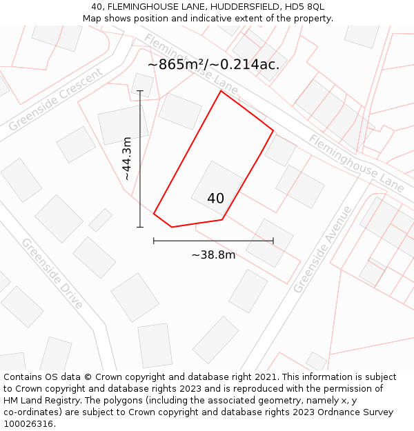 40, FLEMINGHOUSE LANE, HUDDERSFIELD, HD5 8QL: Plot and title map
