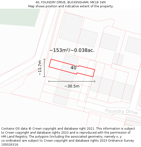 40, FOUNDRY DRIVE, BUCKINGHAM, MK18 1WX: Plot and title map