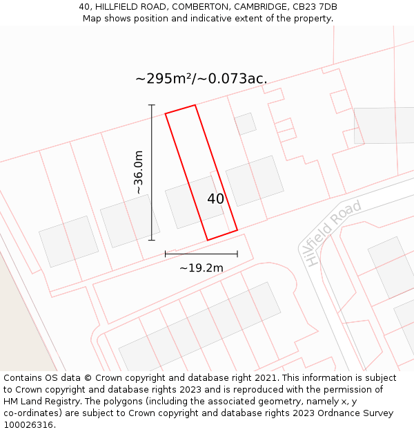 40, HILLFIELD ROAD, COMBERTON, CAMBRIDGE, CB23 7DB: Plot and title map