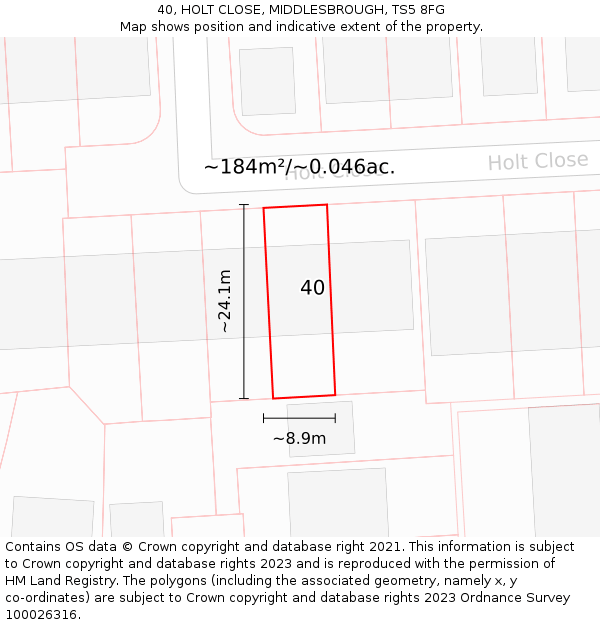 40, HOLT CLOSE, MIDDLESBROUGH, TS5 8FG: Plot and title map
