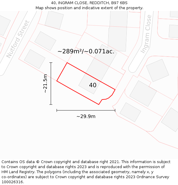 40, INGRAM CLOSE, REDDITCH, B97 6BS: Plot and title map