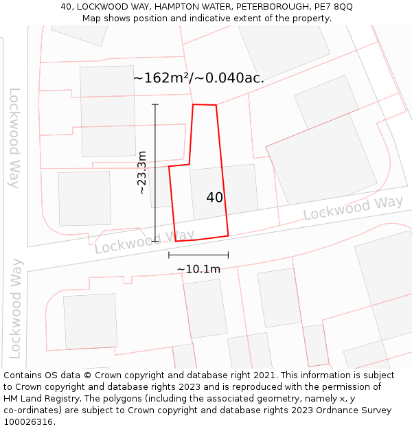 40, LOCKWOOD WAY, HAMPTON WATER, PETERBOROUGH, PE7 8QQ: Plot and title map
