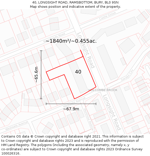 40, LONGSIGHT ROAD, RAMSBOTTOM, BURY, BL0 9SN: Plot and title map