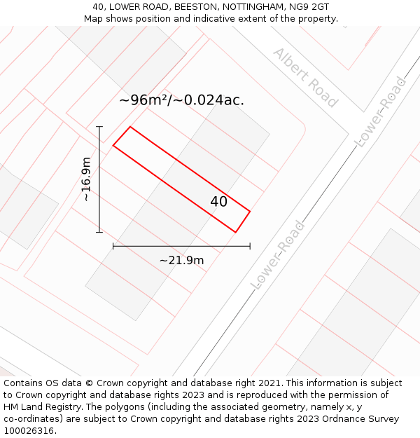 40, LOWER ROAD, BEESTON, NOTTINGHAM, NG9 2GT: Plot and title map