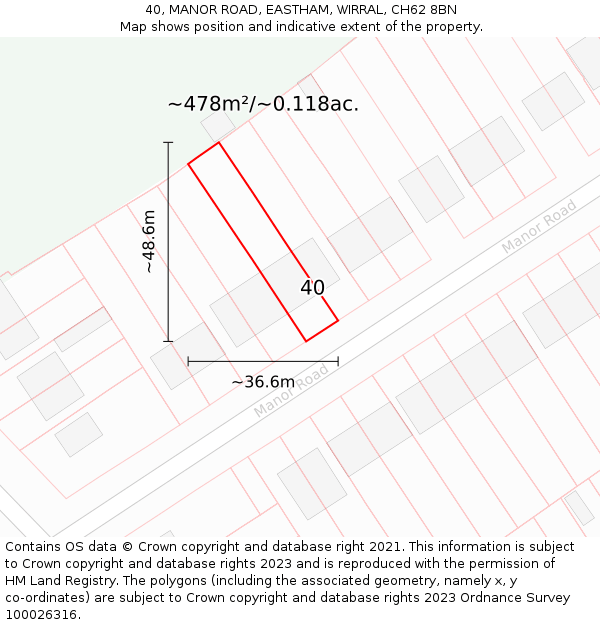 40, MANOR ROAD, EASTHAM, WIRRAL, CH62 8BN: Plot and title map