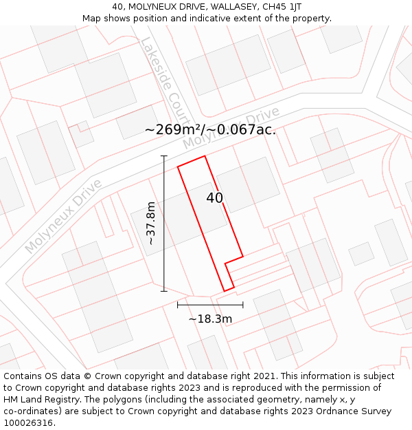 40, MOLYNEUX DRIVE, WALLASEY, CH45 1JT: Plot and title map