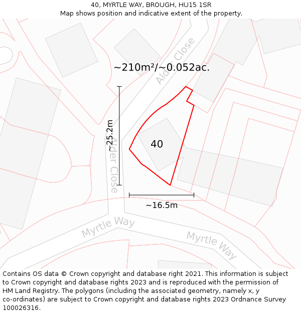 40, MYRTLE WAY, BROUGH, HU15 1SR: Plot and title map