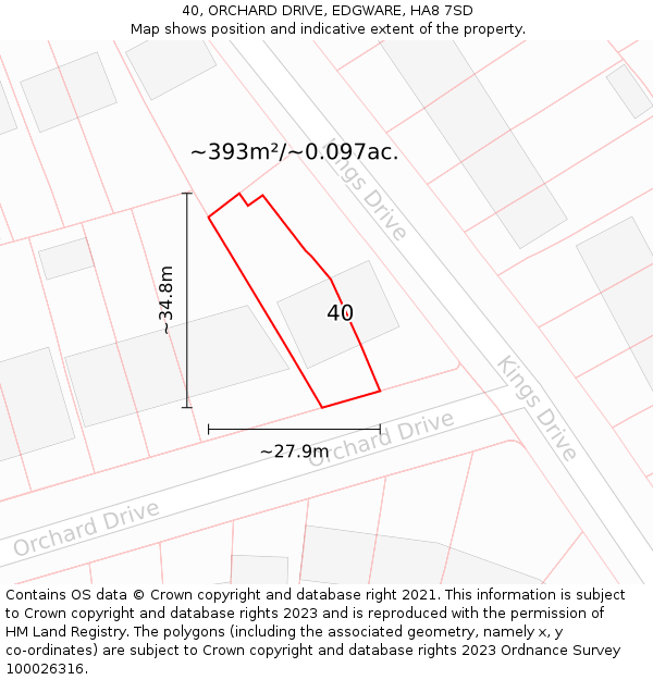 40, ORCHARD DRIVE, EDGWARE, HA8 7SD: Plot and title map