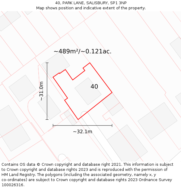 40, PARK LANE, SALISBURY, SP1 3NP: Plot and title map