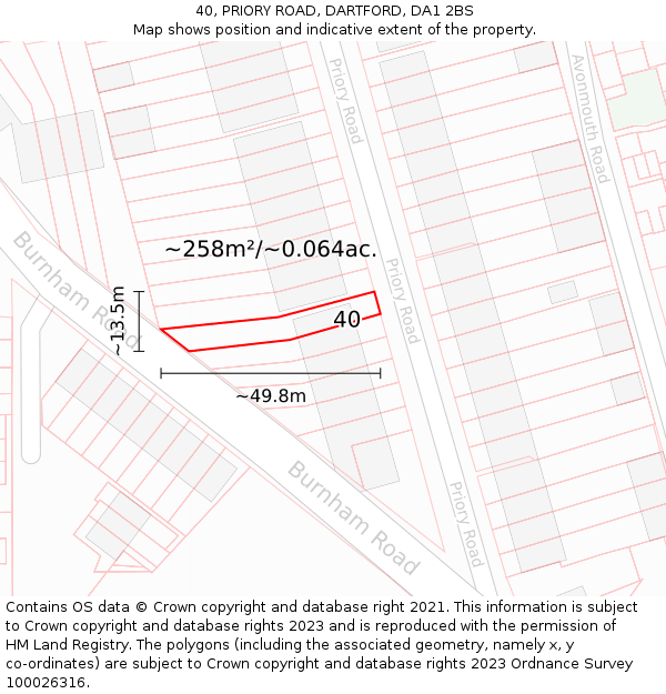 40, PRIORY ROAD, DARTFORD, DA1 2BS: Plot and title map