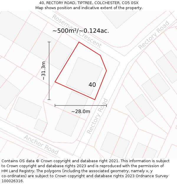 40, RECTORY ROAD, TIPTREE, COLCHESTER, CO5 0SX: Plot and title map