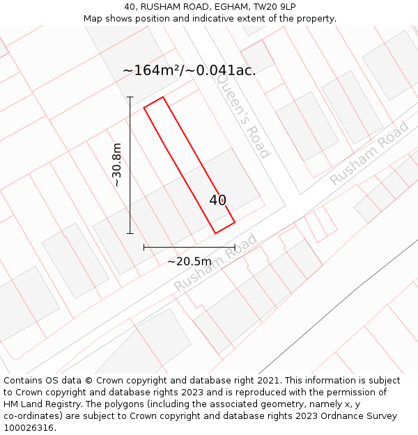 40, RUSHAM ROAD, EGHAM, TW20 9LP: Plot and title map