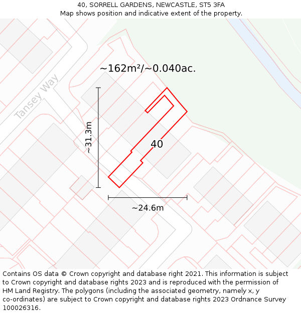 40, SORRELL GARDENS, NEWCASTLE, ST5 3FA: Plot and title map
