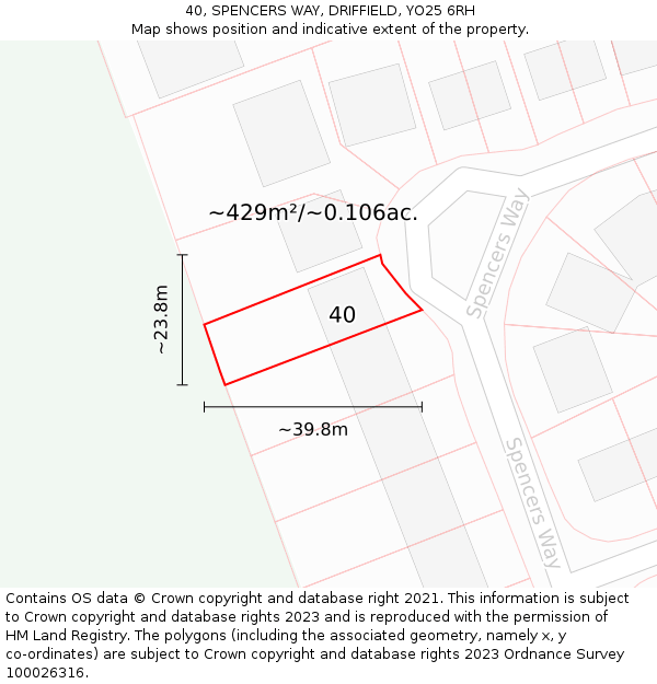 40, SPENCERS WAY, DRIFFIELD, YO25 6RH: Plot and title map