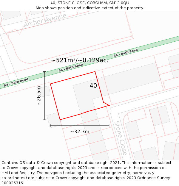 40, STONE CLOSE, CORSHAM, SN13 0QU: Plot and title map