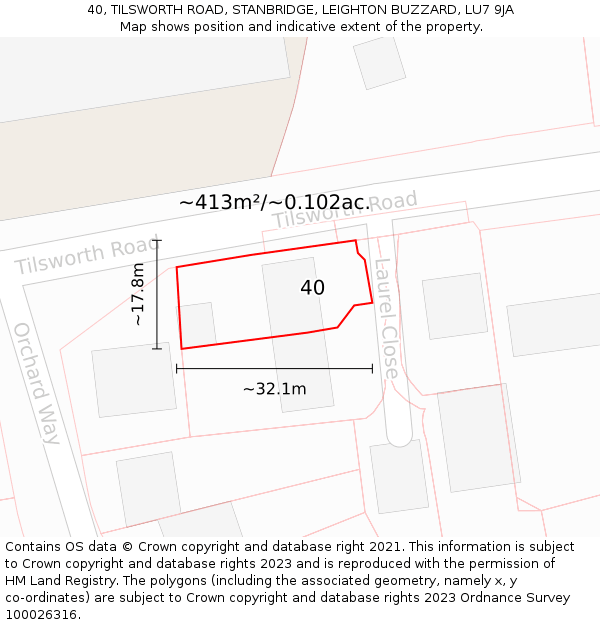 40, TILSWORTH ROAD, STANBRIDGE, LEIGHTON BUZZARD, LU7 9JA: Plot and title map