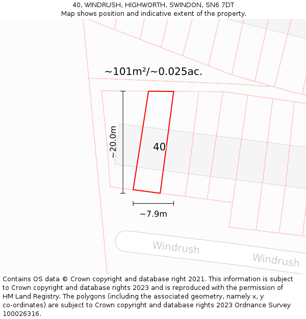 40, WINDRUSH, HIGHWORTH, SWINDON, SN6 7DT: Plot and title map