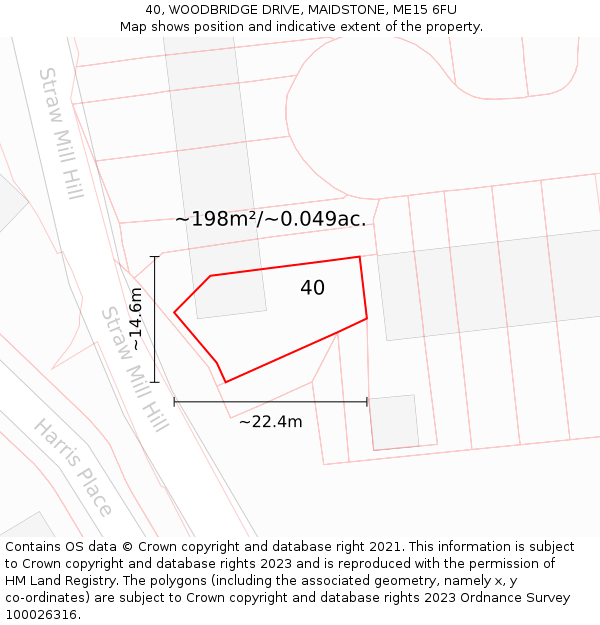40, WOODBRIDGE DRIVE, MAIDSTONE, ME15 6FU: Plot and title map
