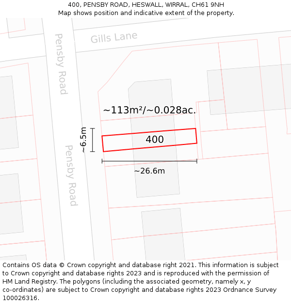 400, PENSBY ROAD, HESWALL, WIRRAL, CH61 9NH: Plot and title map
