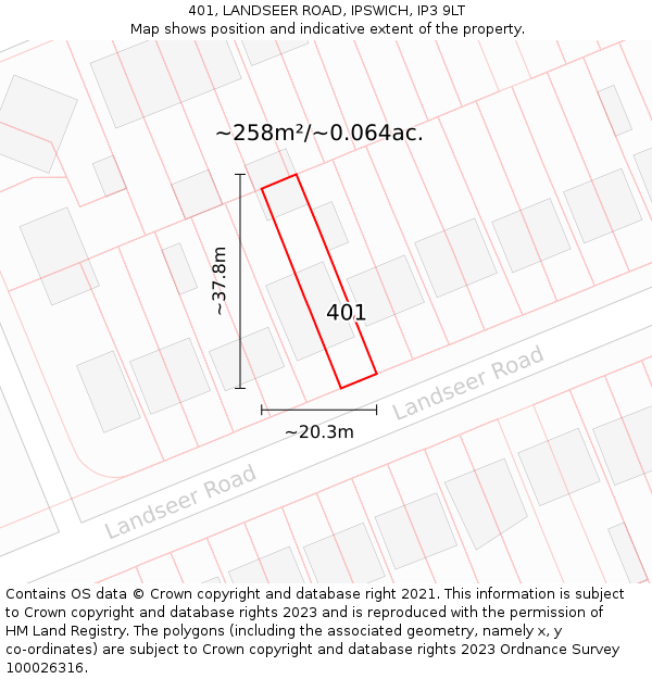 401, LANDSEER ROAD, IPSWICH, IP3 9LT: Plot and title map