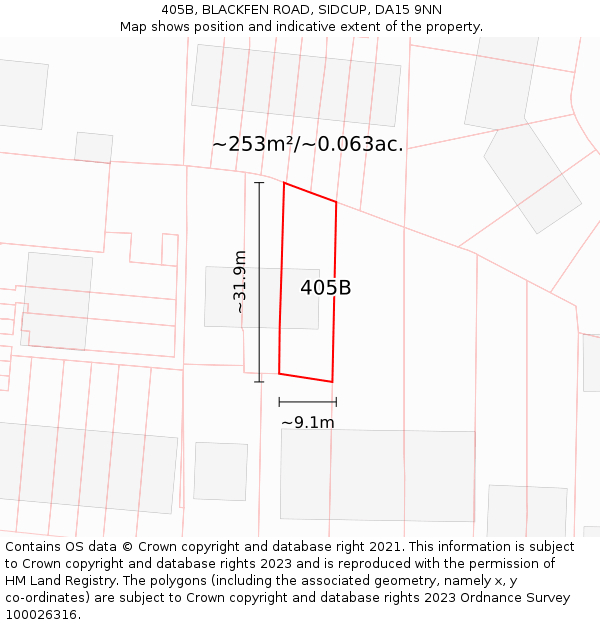 405B, BLACKFEN ROAD, SIDCUP, DA15 9NN: Plot and title map