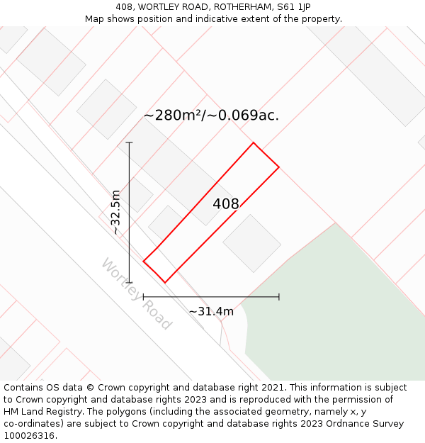 408, WORTLEY ROAD, ROTHERHAM, S61 1JP: Plot and title map