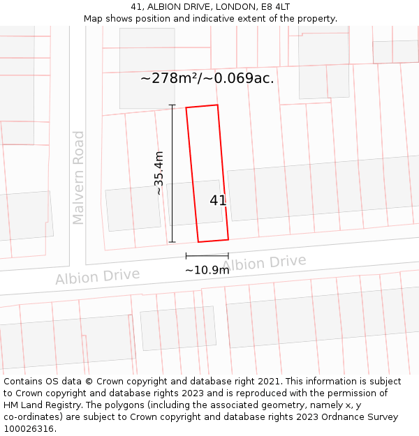 41, ALBION DRIVE, LONDON, E8 4LT: Plot and title map