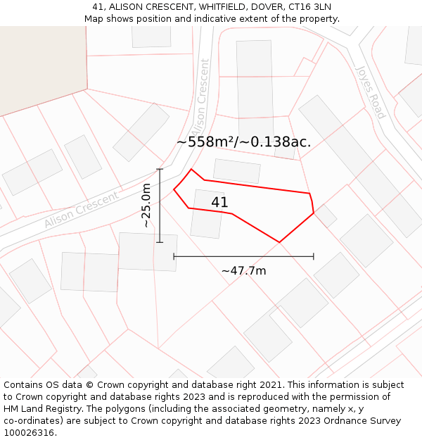 41, ALISON CRESCENT, WHITFIELD, DOVER, CT16 3LN: Plot and title map