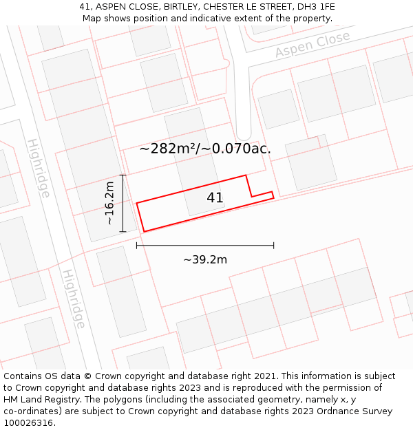 41, ASPEN CLOSE, BIRTLEY, CHESTER LE STREET, DH3 1FE: Plot and title map
