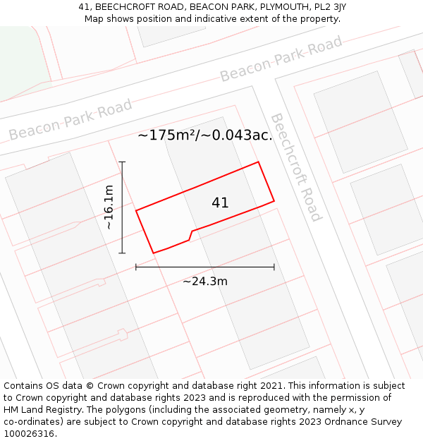 41, BEECHCROFT ROAD, BEACON PARK, PLYMOUTH, PL2 3JY: Plot and title map