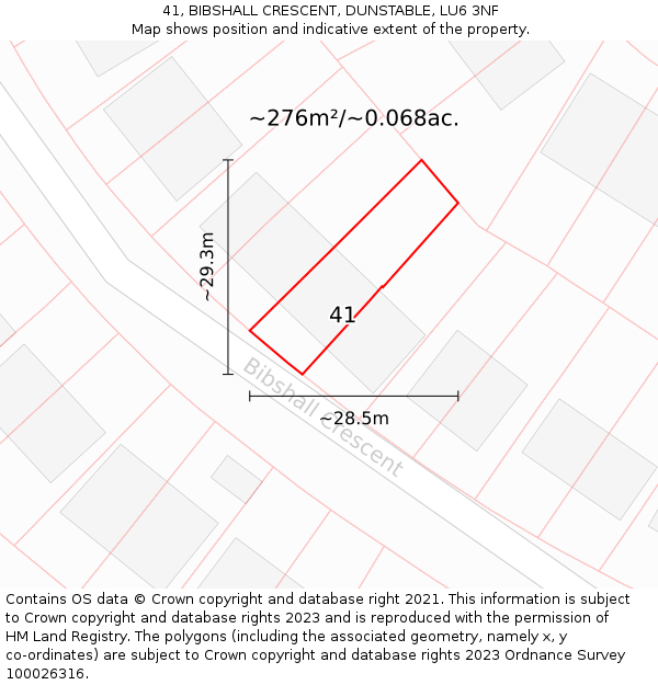 41, BIBSHALL CRESCENT, DUNSTABLE, LU6 3NF: Plot and title map
