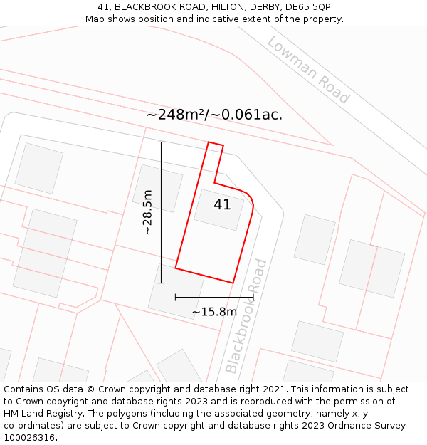 41, BLACKBROOK ROAD, HILTON, DERBY, DE65 5QP: Plot and title map