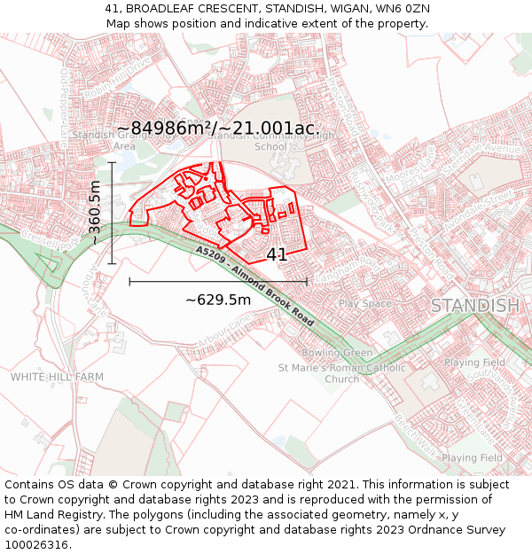 41, BROADLEAF CRESCENT, STANDISH, WIGAN, WN6 0ZN: Plot and title map