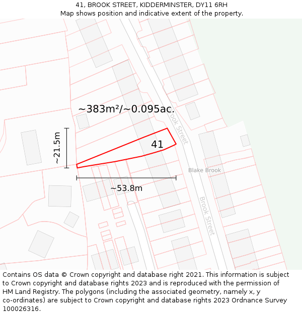 41, BROOK STREET, KIDDERMINSTER, DY11 6RH: Plot and title map