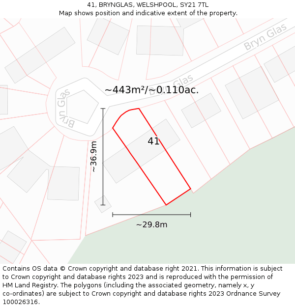 41, BRYNGLAS, WELSHPOOL, SY21 7TL: Plot and title map