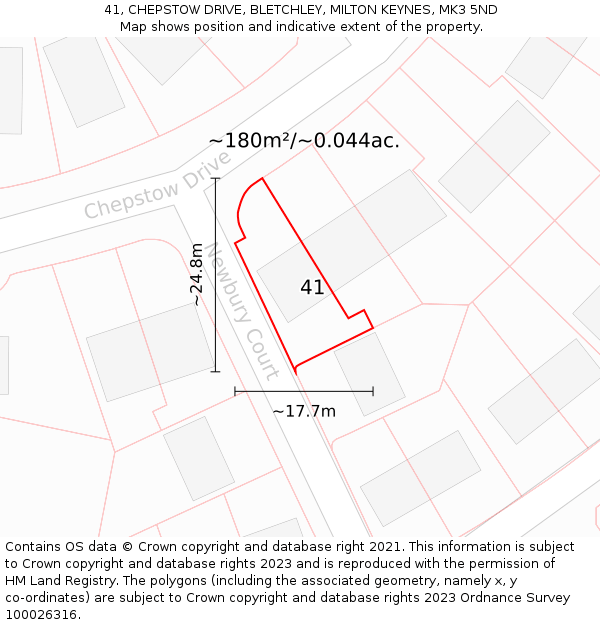41, CHEPSTOW DRIVE, BLETCHLEY, MILTON KEYNES, MK3 5ND: Plot and title map