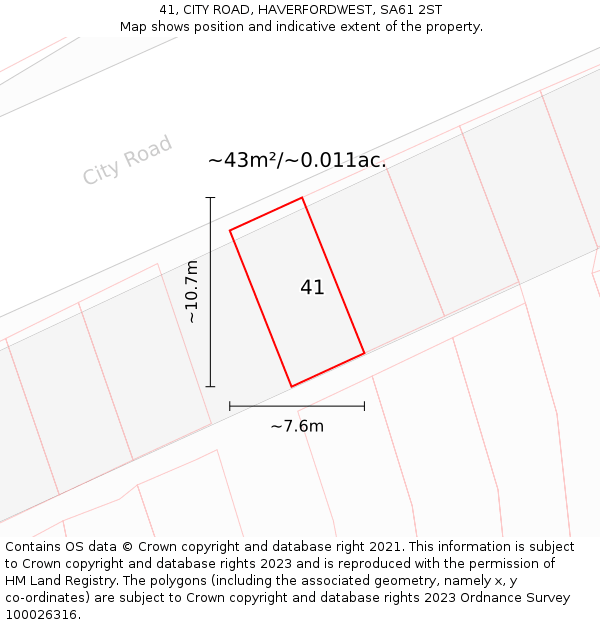 41, CITY ROAD, HAVERFORDWEST, SA61 2ST: Plot and title map