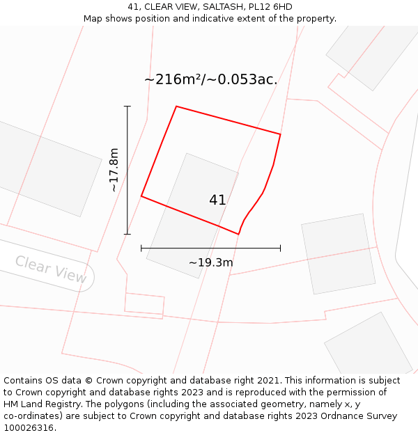 41, CLEAR VIEW, SALTASH, PL12 6HD: Plot and title map