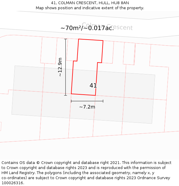 41, COLMAN CRESCENT, HULL, HU8 8AN: Plot and title map