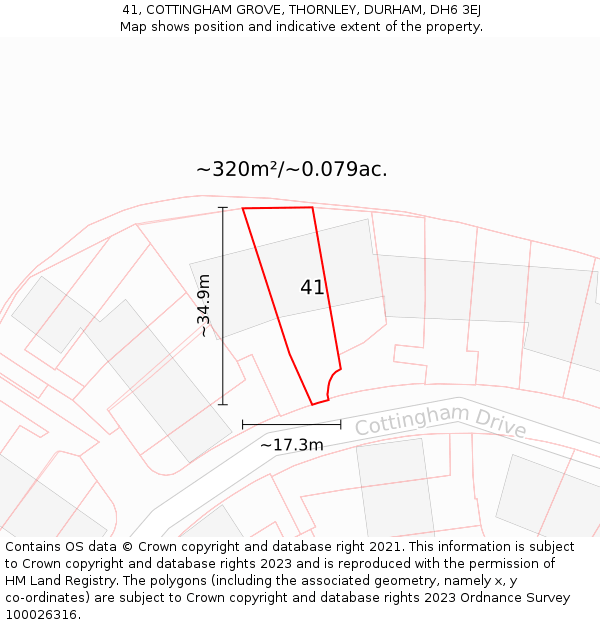 41, COTTINGHAM GROVE, THORNLEY, DURHAM, DH6 3EJ: Plot and title map