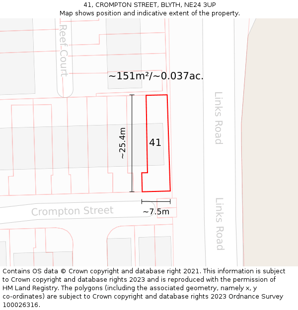 41, CROMPTON STREET, BLYTH, NE24 3UP: Plot and title map