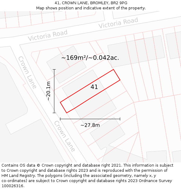41, CROWN LANE, BROMLEY, BR2 9PG: Plot and title map