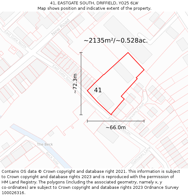 41, EASTGATE SOUTH, DRIFFIELD, YO25 6LW: Plot and title map