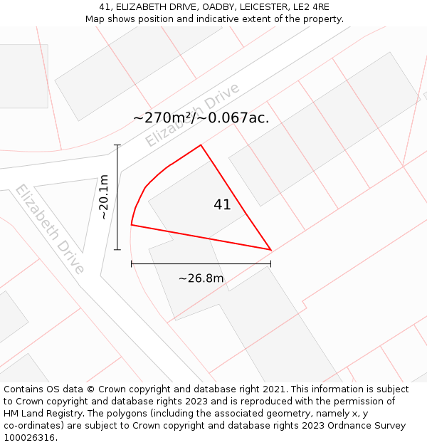41, ELIZABETH DRIVE, OADBY, LEICESTER, LE2 4RE: Plot and title map