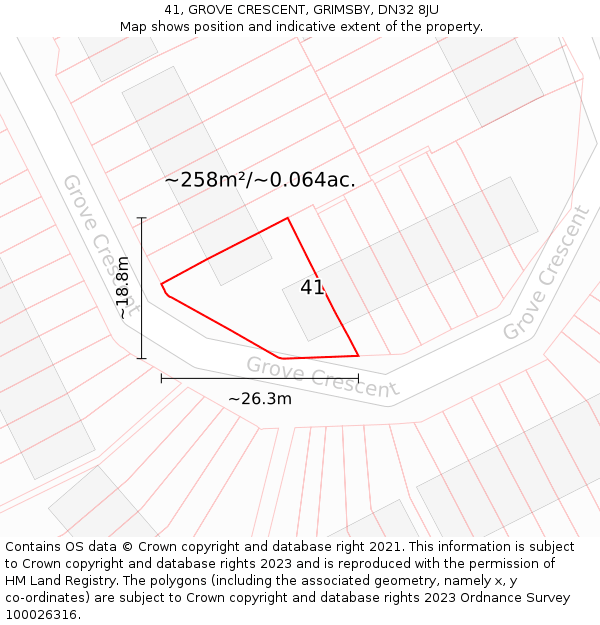 41, GROVE CRESCENT, GRIMSBY, DN32 8JU: Plot and title map